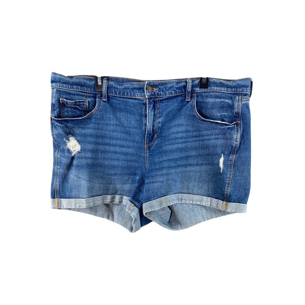 Old Navy Boyfriend Shorts Women 18 Blue Distressed Cuffed Denim Medium Wash